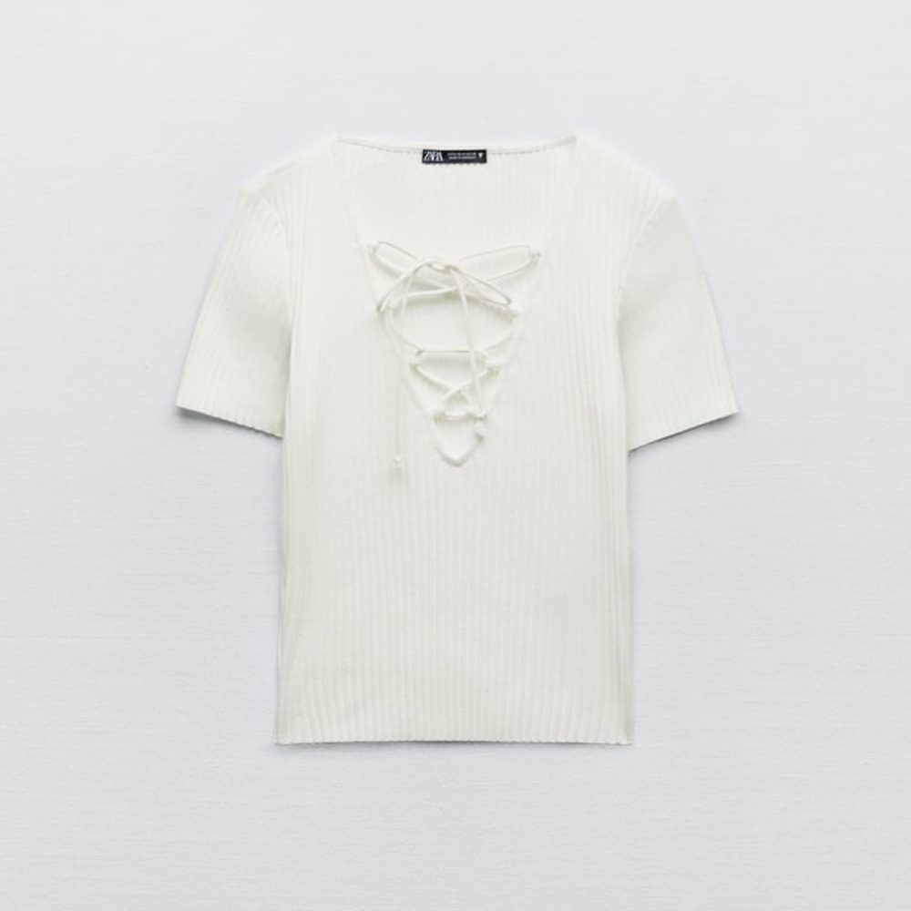 Zara Tied Ribbed Top - Picture 4 of 7